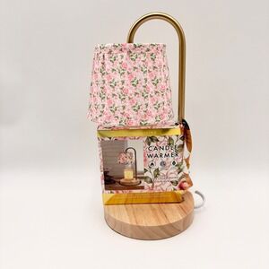 Better Living Candle Warmer Lamp Floral Shade Wood Base Timer Gold Pink NEW